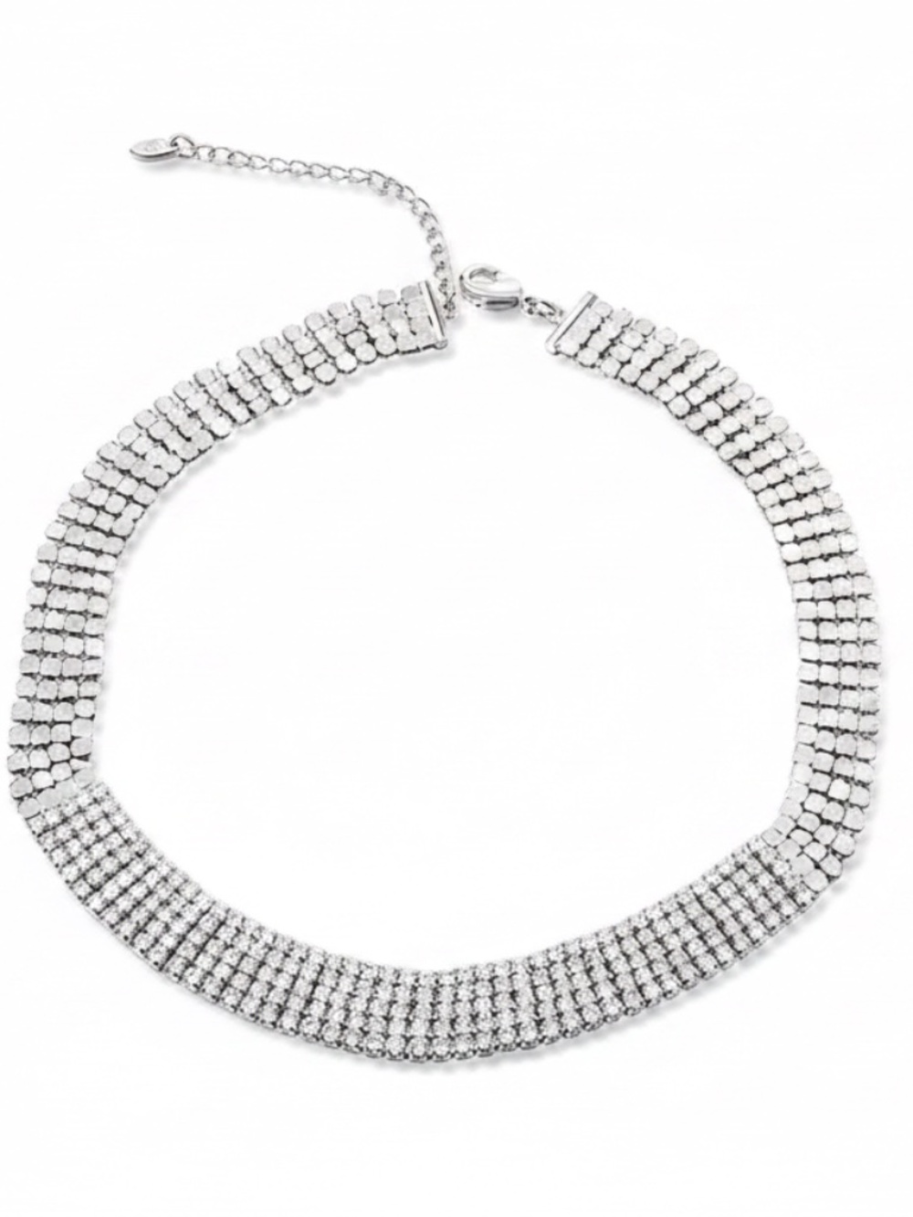Womens Crystal Design Silver Choker Necklace‎